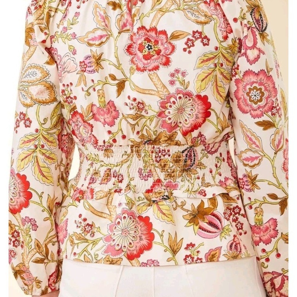 Spartina June Peplum Callawassie Jacobean Peasant Blouse Floral L Cottagecore - Picture 4 of 10